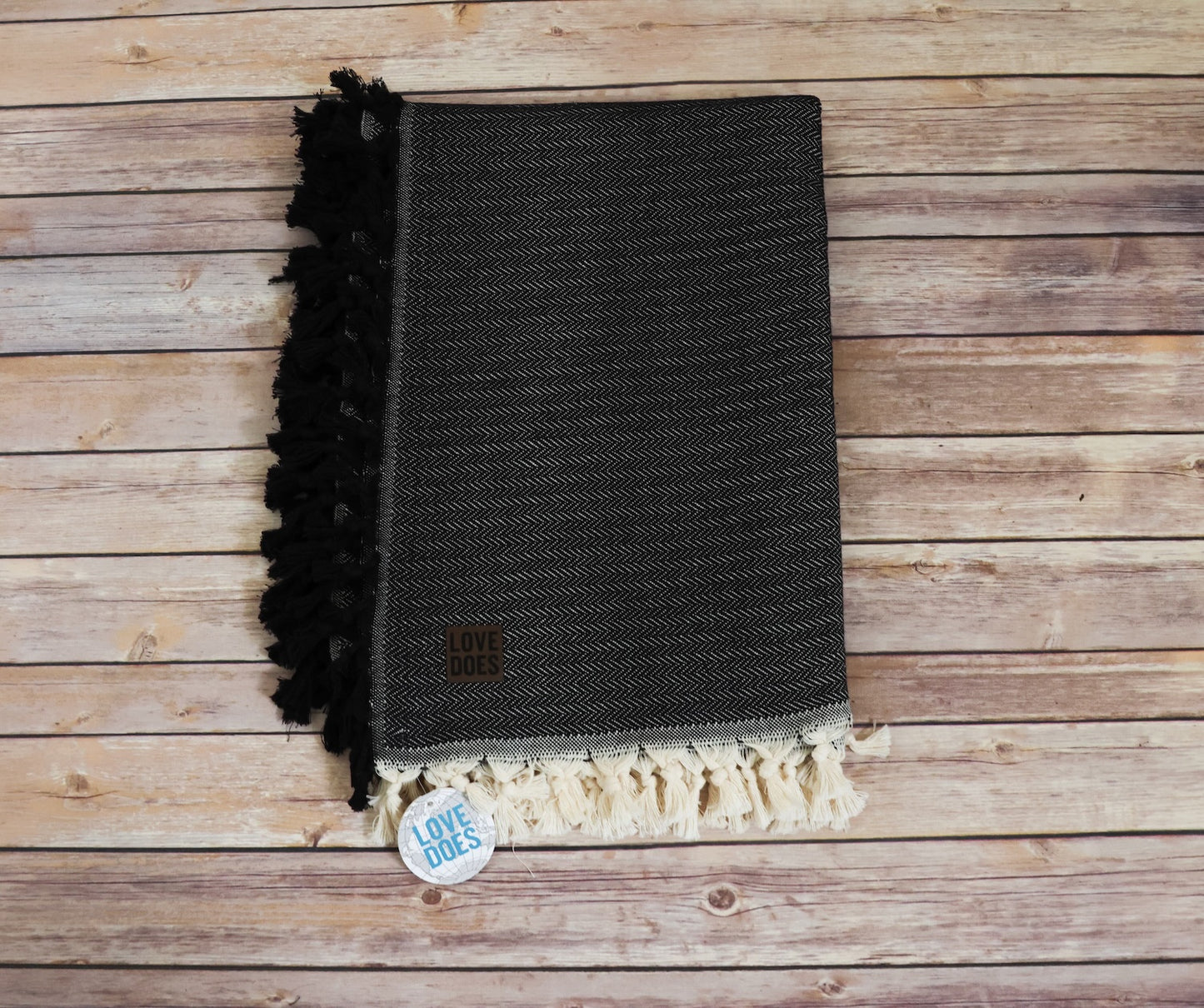 Throw Blanket with Leather Patch